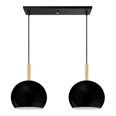 Colgante 2 Luces Bocha 22cm Negra Con Madera Luz Desing
