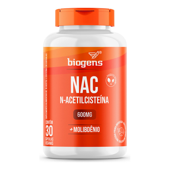 N-acetilcisteína Nac 600 mg, molibdeno, 30 cápsulas veganas, Biogen