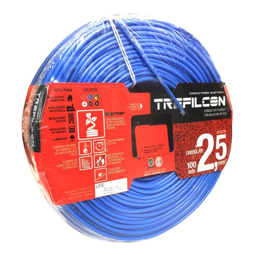 Cable Unipolar Trefilcon 100 Metros 2,5mm Normalizado Iram Color de la cubierta Azul