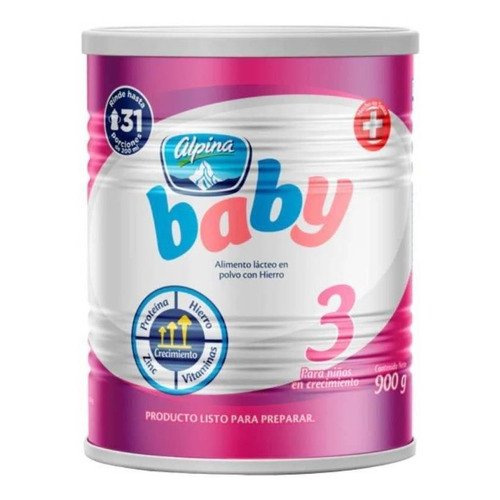 Leche de fórmula en polvo Alpina Baby Plus 3 en lata de 1 de 900g a partir de los 2 años