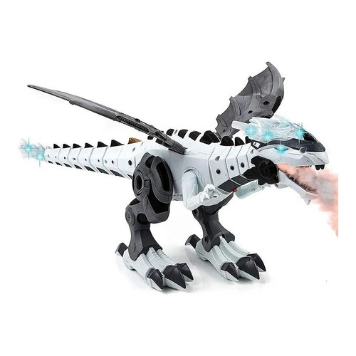 Dragon Electrónico Con Luz Y Sonido Con Efecto Fuego Color Blanco Personaje Dinosaurio