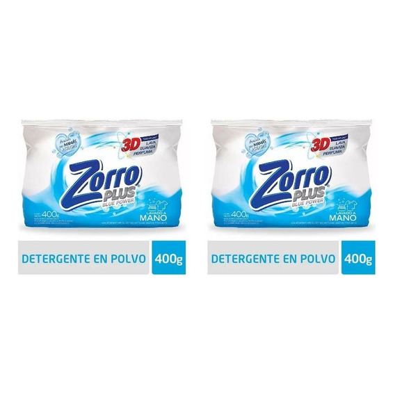 Pack X2u Jabón En Polvo Blue Power Lavado A Mano 400 G Zorro