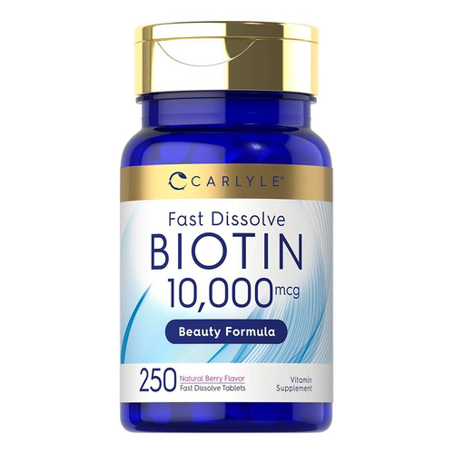 Suplementos Biotina Cabello Piel Uña Carlyle 10,000mcg 250ct Sabor Berry