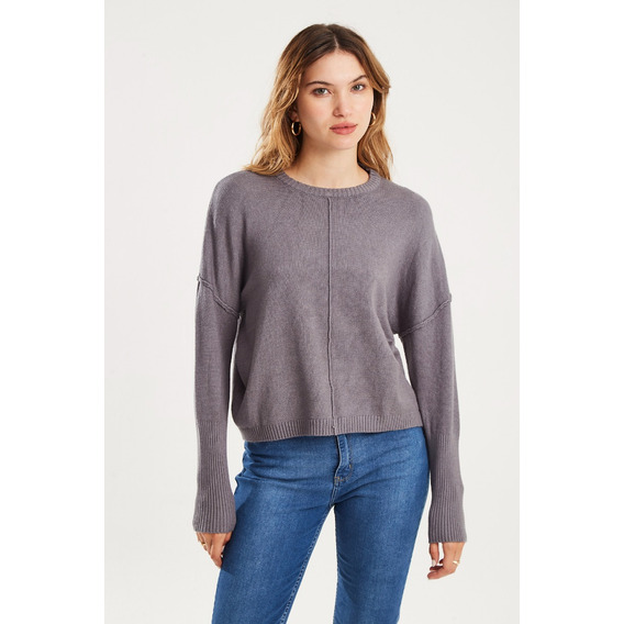 Sweater Oversize Corto Tejido Gris Oscuro Koxis Mujer