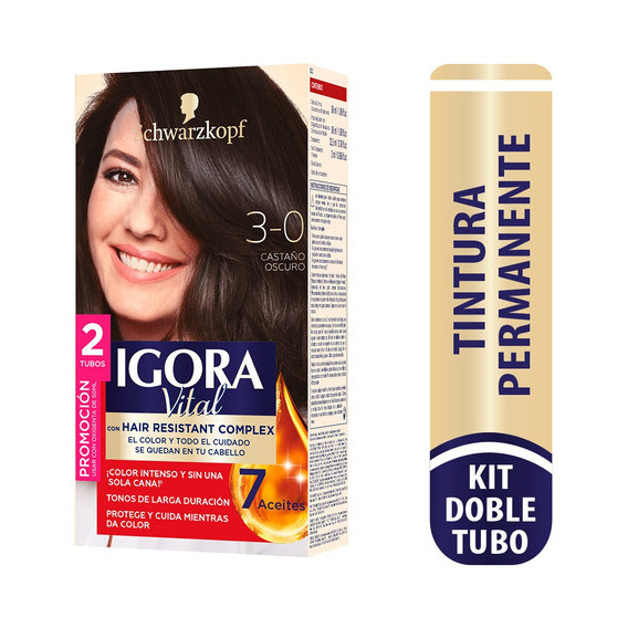  Tinte Cabello Igora Vital Permanente Tono 3-0 castaño oscuro