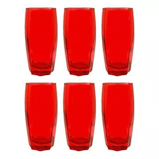 Kit 6 Copos De Vidro Vermelho Florida Mesa Chique 370ml