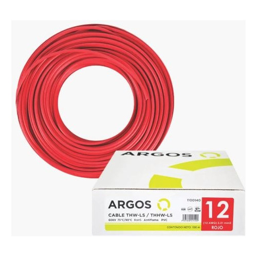 Cable Thw Calibre 12 Awg Argos 100 Metros Conductor Cobre Cubierta Rojo
