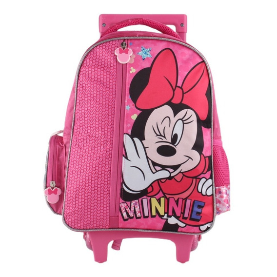 Mochila Con Ruedas Minnie Mouse Lentejuelas Mn78389 Color Fucsia