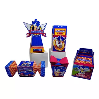 Kit Festa Personalizado 50 Caixinhas 3d Sonic 10 Bis Brinde