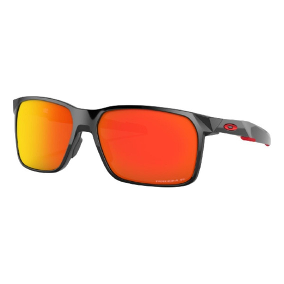 Anteojos de sol polarizados Oakley Portal X Standard con marco de o matter color polished black, lente ruby de plutonite prizm, varilla polished black de o matter - OO9460