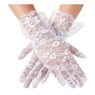 X12 Guantes Encaje Cortos Blanco Dama Antigua Disfraz