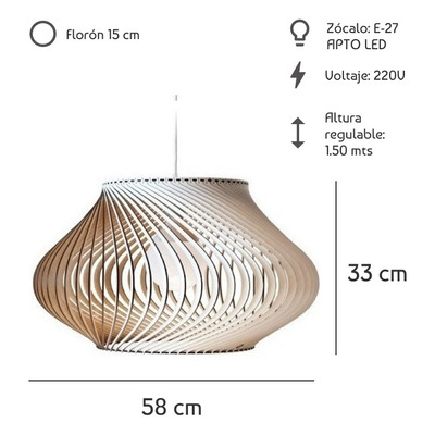 Lampara Colgante 1 Luz Barcelona Blanco Madera Apto E27 Ln