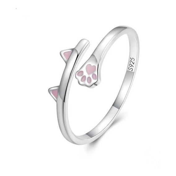 Anillo Ajustable Para Mujer En Plata 925 Huellas De Gatito