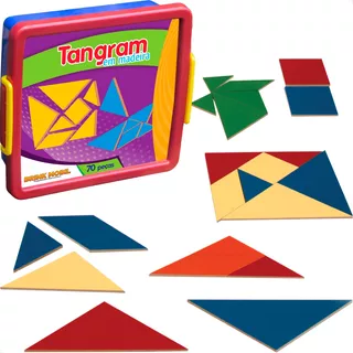 Tangram 70 Peças Brinquedos Pedagógico Quebra Cabeça Madeira