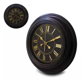Relógio Parede Redondo Moderno Wood Brown Black Grande 50cm