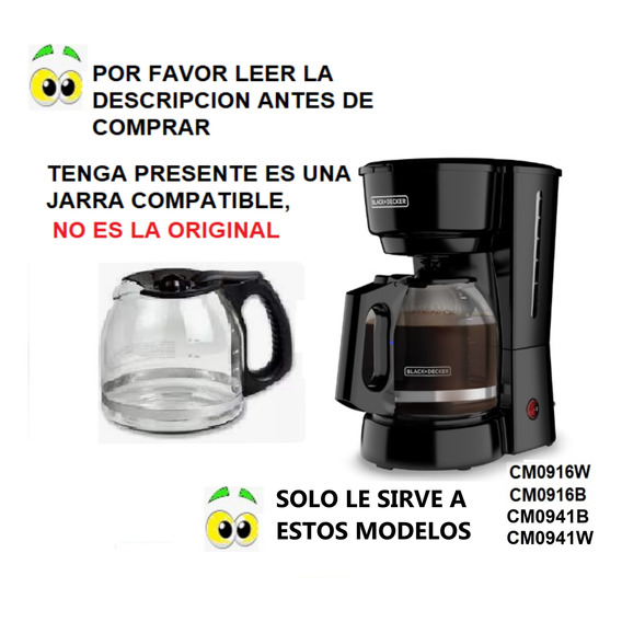Repuesto Jarra Compatible Cafetera Black And Decker 12 Tazas