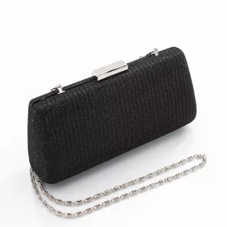 Cartera Clutch Sobre De Fiesta Noche. Rígido Negro Plateado