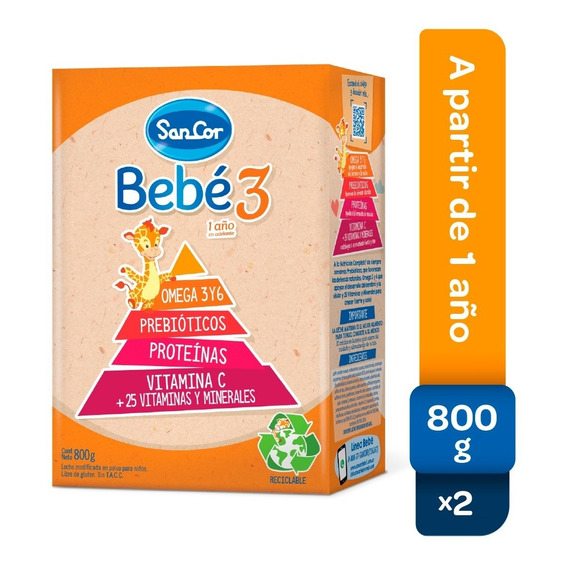 Leche Sancor Bebe 3 En Polvo Nutricion Comp 800grs X 2 Cajas