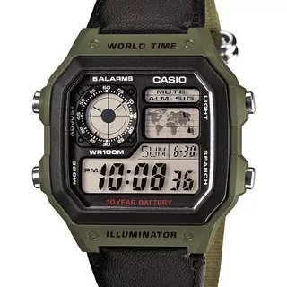 Relógio Casio Masculino Quadrado Ae-1200whb-3bvdf Cor Da Correia Verde