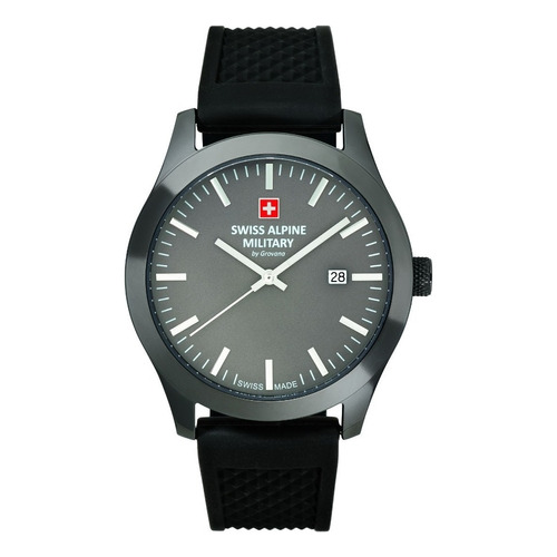 Reloj Swiss Alpine Military Combat Basic 7055.1898sam Malla Negro Bisel Gris Oscuro Fondo Gris Oscuro