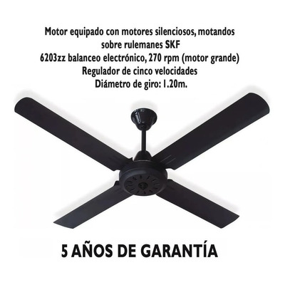 Ventilador De Techo Negro 4 Palas 5 Velocidades Garantía Tg