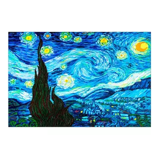 Painel De Lona A Noite Estrelada Pintura Van Gogh 200x150cm
