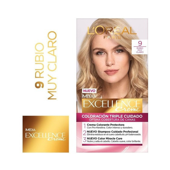 Kit Tinta L'Oréal  Excellence Tintura excellence creme 9 rubio muy claro tono h1477902 para cabello
