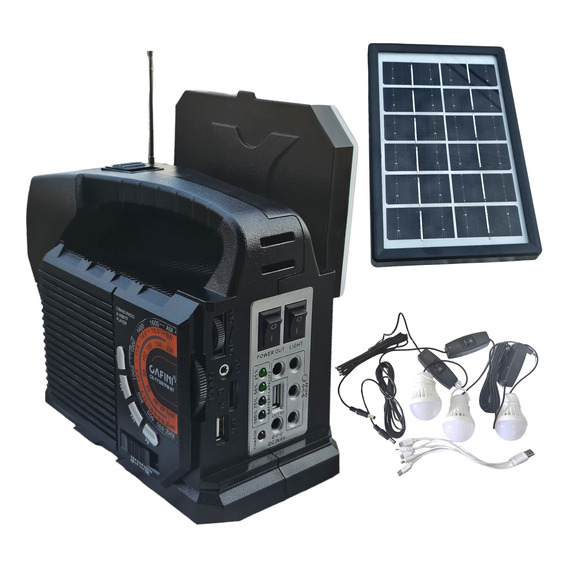 Kit Solar Portátil+panel Solar+4 Focos+radio Fm/ Cafini