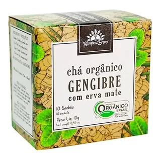 Chá Orgânico Gengibre Com Erva Mate 10 Saches Kampo De Ervas