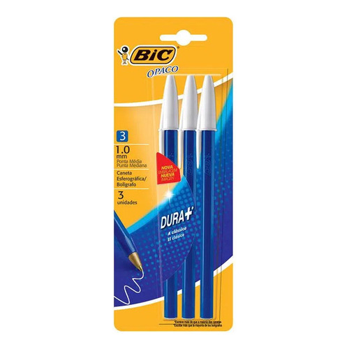 Lapicera Bic Opaco Boligrafo Birome 1.0mm X 3 unidades Color Tinta Azul Dura Trazo Medio
