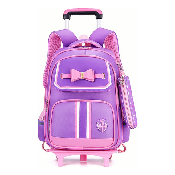 Mochila De Princesa Con Lazo Con Ruedas Escolar Para Niñas Bolsa Impermeable De Carrito 35l