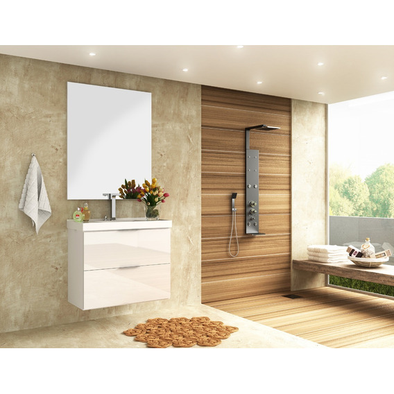 Mueble Baño + Bacha + Espejo Pietra Blanco, Cerámicas Castro