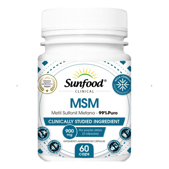 Msm Metil Sulfonil Metano 99% Puro 900mg 60 Capsulas Sunfood