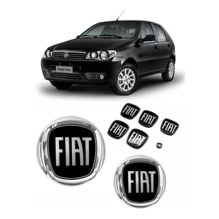Kit 8 Emblemas Adesivos Fiat Preto Palio Bolha G3 2004/2018