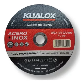 Disco De Corte Metal + Inox (2 En 1) 180 X 1.6 X22,2 X 10uni Color Negro