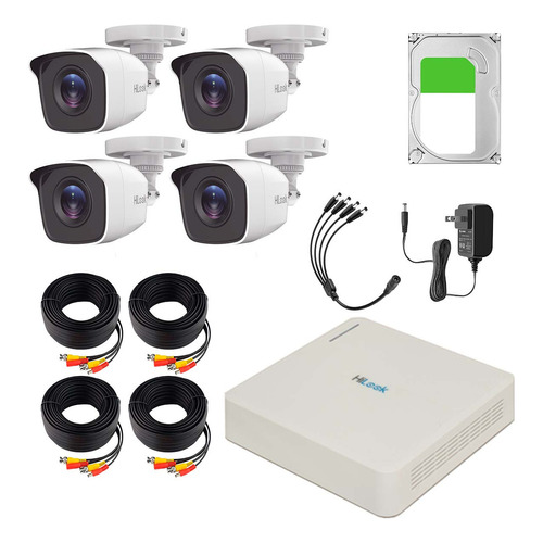 Hilook Kit De Camaras De Seguridad Video Vigilancia Modelo Kit7204bp(c)+500gb+cc 4 Cámaras + 500gb Disco Duro Cctv Bala 1mp 720p Vision Nocturna Compatible Con App Hik-connect