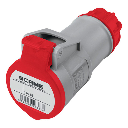 Ficha Industrial Hembra Acople Scame 3p+n+t 16a 6h Ip44 Color Rojo