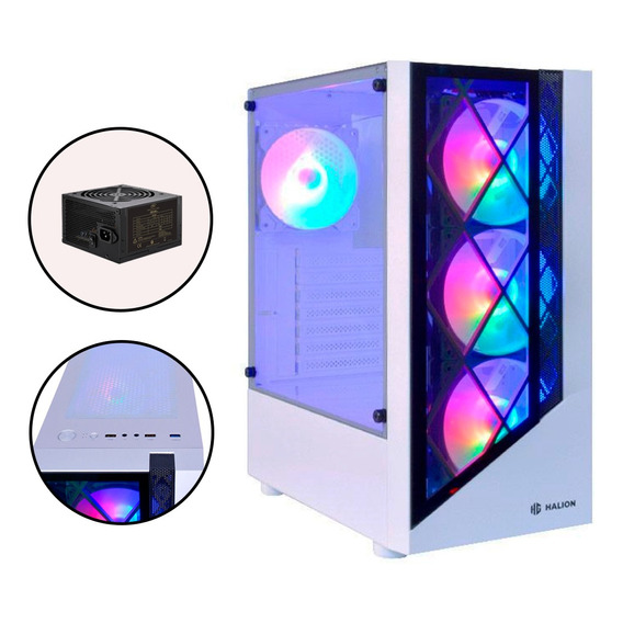 Case Gamer Halion Dragon Cr15 Blanco 500w 4x12 Rainbow