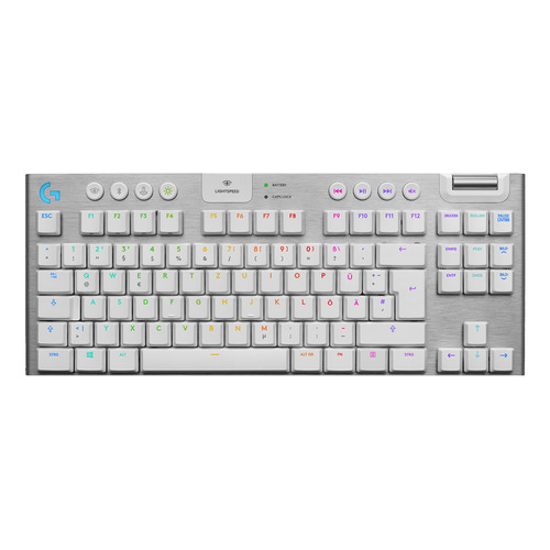 Teclado gamer bluetooth Logitech G Serie G G915 TKL QWERTY GL Tactile inglés internacional color blanco con luz RGB