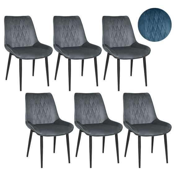 Set 6 Sillas Tapizadas Terciopelo Elegantes Comedor Modernas Estructura De La Silla Negro Asiento Gris Oscuro