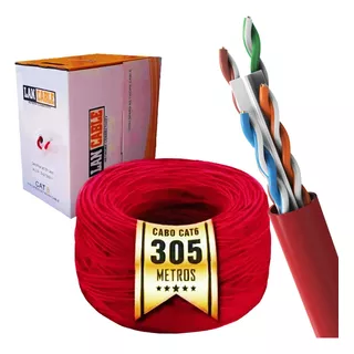 Cabo Rede Cat6 Vermelho Internet Caixa 305m Oletech Original