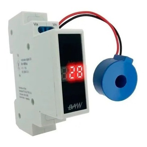 Amperimetro Digital 1 Modulo Din Monofasico 50 Amp Baw Rojo