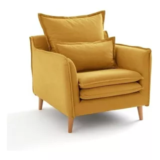 Marquesa Sillón Estilo Moderno Tela Color Mostaza Color Dorado Diseño De La Tela Lino