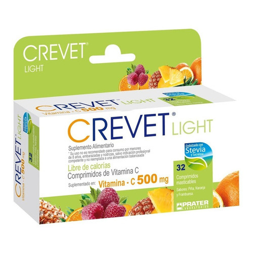 Crevet Light Vitamina C 500mg Suplemento Alimentario X32 Sabor Piña, Naranja Y Frambuesa