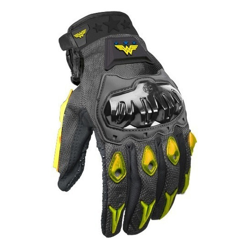 Guantes Para Moto Kov Dc Comics Súper Héroes Y Villanos Color Wonder Woman/ Amarillo Talla G