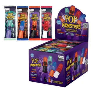 24 Pirulito Pop Monster C/ Monstros Colecionaveis Best Pop