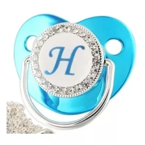 Chupete personalizado con letra azul metalizado sin cadena H Período de  edad 0-6 meses