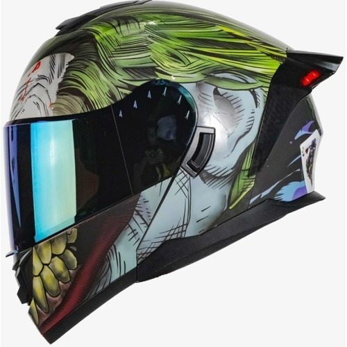 Casco Abatible Kov Joker Guasón Moto Dc Comics Led + Lentes Color Negro Tamaño del casco S (55-56 cm)