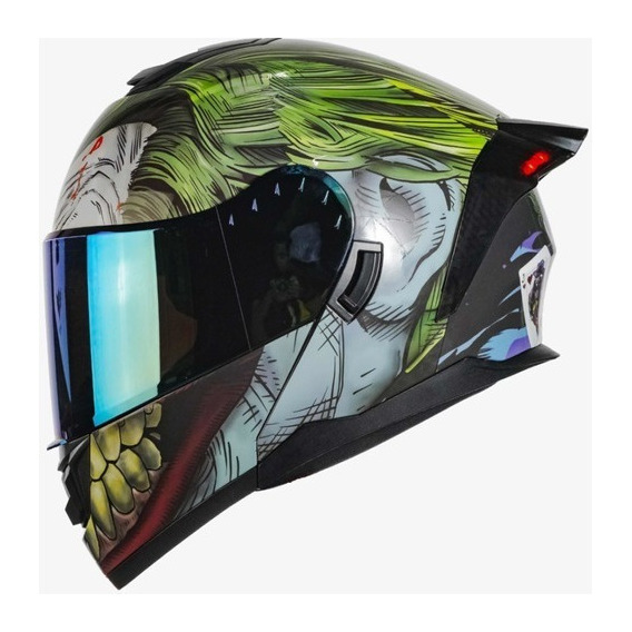 Casco Abatible Kov Joker Guasón Moto Dc Comics Led + Lentes Color Negro Tamaño del casco S (55-56 cm)