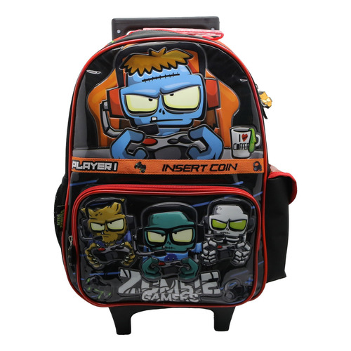 Mochila Escolar Cresko Ultra Zombie 16p Carrito Rueditas Color Gamer Diseño de la tela Zombies